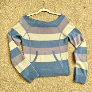 Express 100% Cashmere Stripe Sweater Y2K Cozy Warm Luxurious Rugby Stripe Sporty